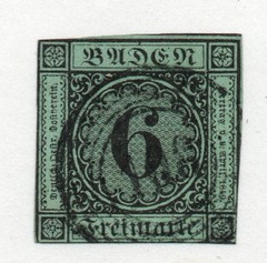 Baden – Sc# 3 Used – 5 ring #108 cancel / Lot 0725141