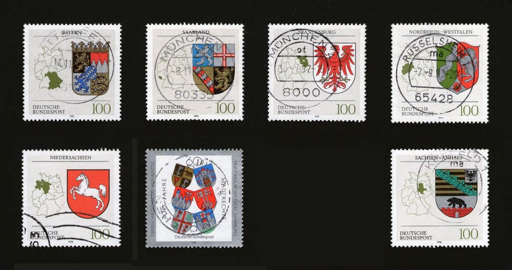 Germany 1991-1994, coats of arms, 7 used stamps