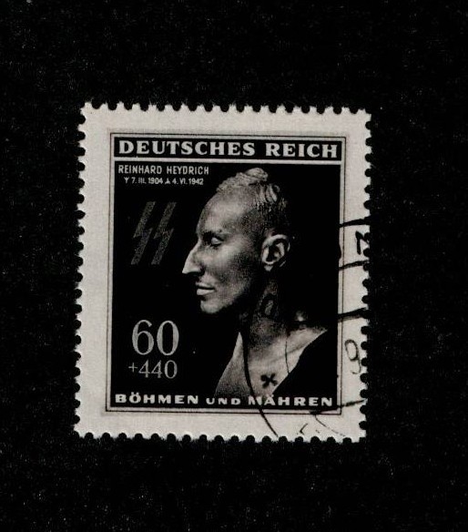 Stamp CTO (Brunn) Sc B20 Reinhard Heydrich Death mask WWII Czech occupation
