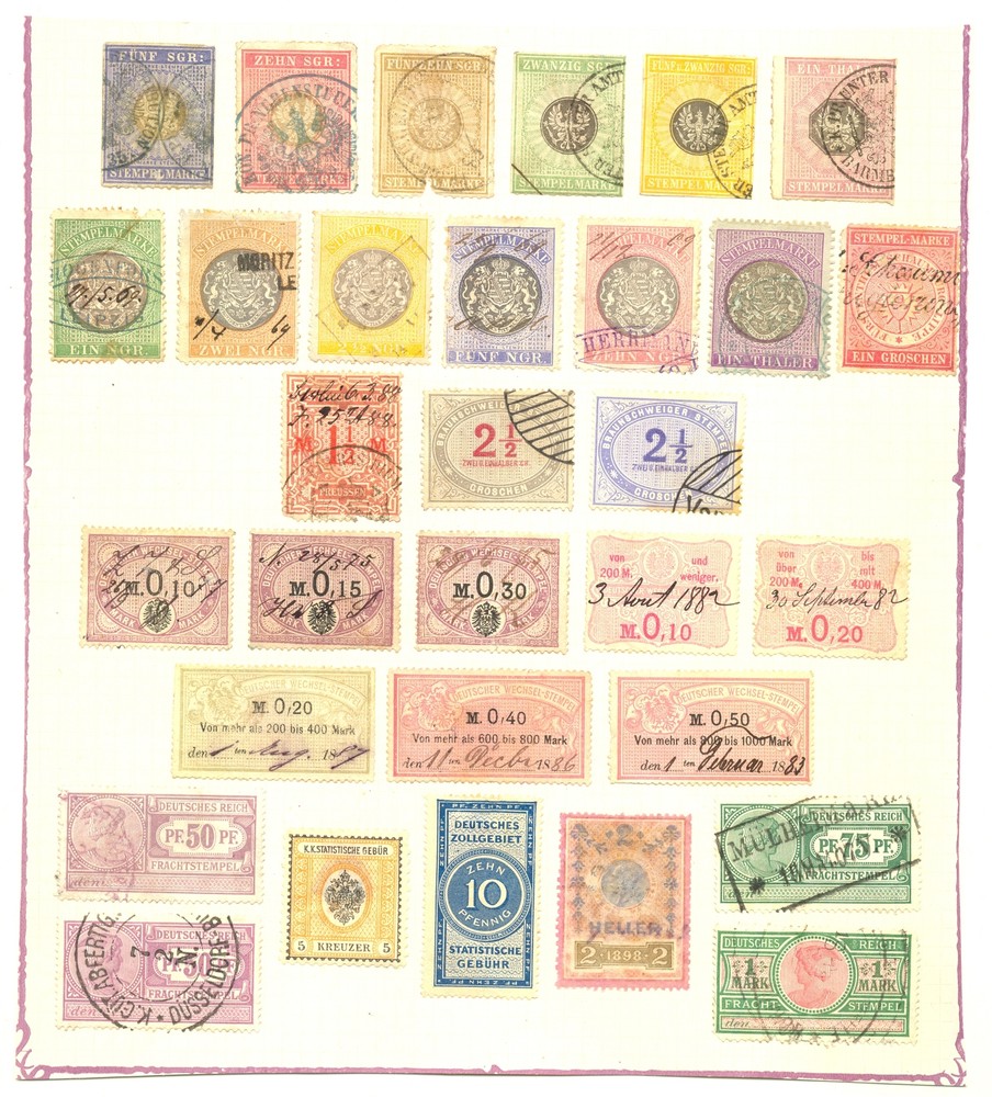 GERMANY 31 ST. -REVENUES – BACK OF BOOK -HINGED ON PAGE -F/VF -MIXED QUALITY