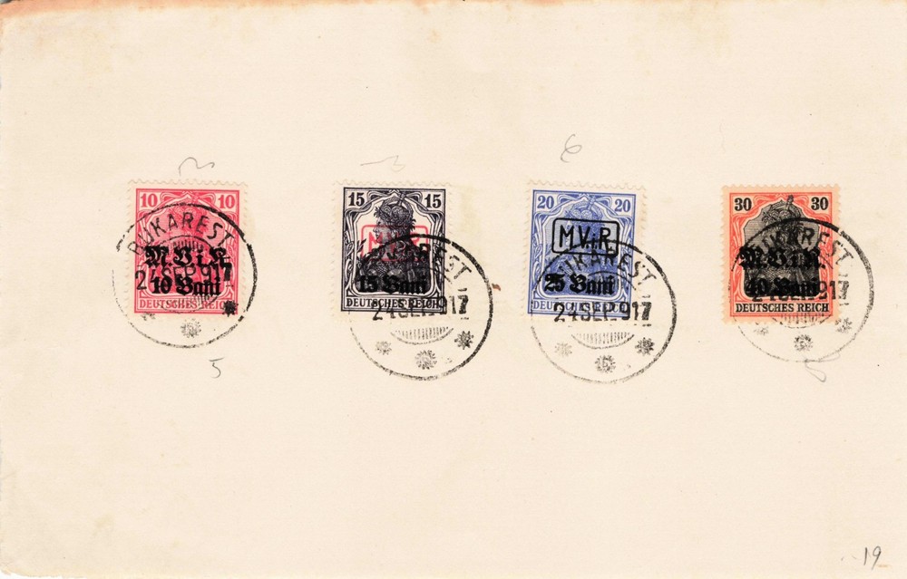 ROMANIA GERMANY WWI OCCUPATION Mi. #4-7 Scarce Used On Paper w/2 Overprints MViR