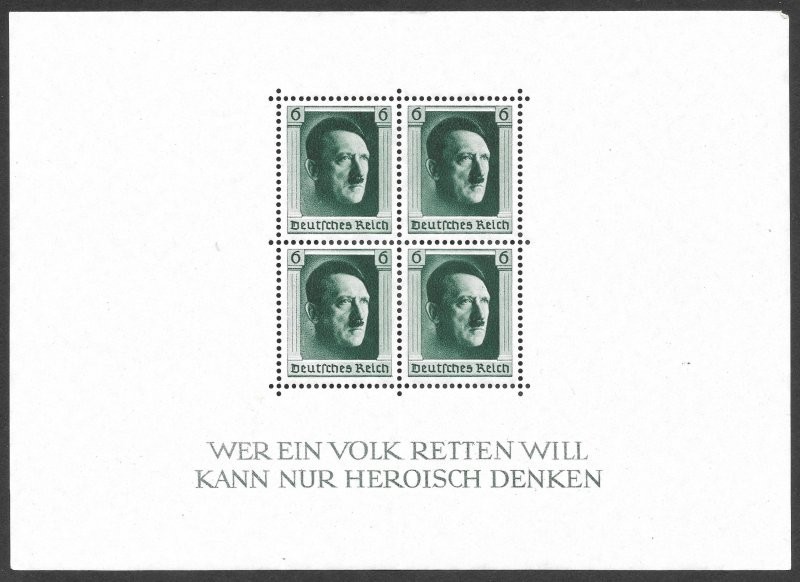1937 MH German Third Reich Souvenir Sheet, Scott #B102* (DB102)