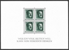 1937 MH German Third Reich Souvenir Sheet, Scott #B102* (DB102)