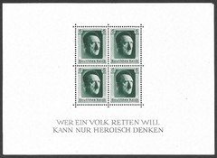 1937 MH German Third Reich Souvenir Sheet, Scott #B102* (DB102)