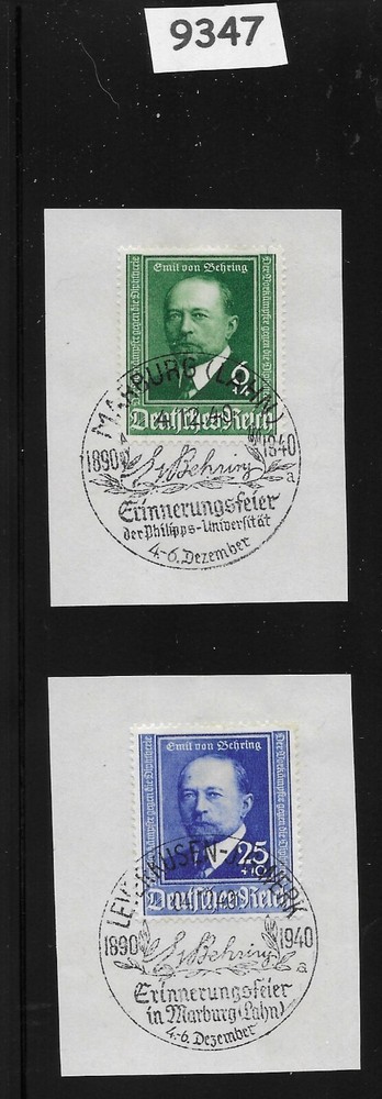 #9347 Cancelled set B186-187 / Emil von Behring / 1940 Germany Third Reich