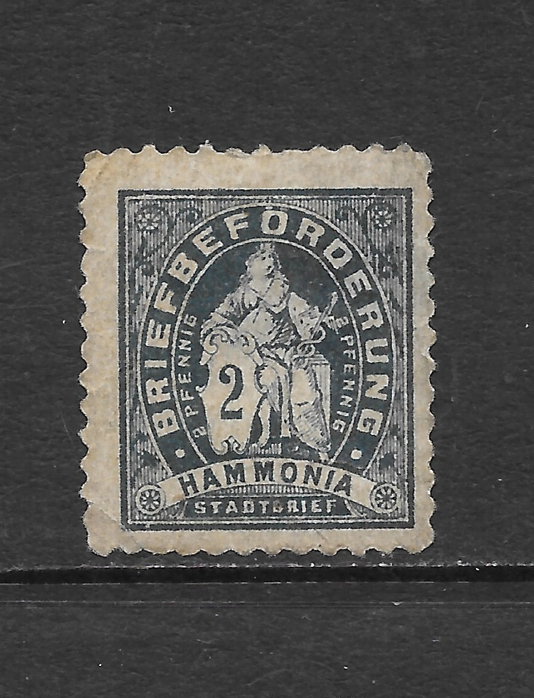 GERMANY/HAMBURG LOCAL PRIVATE POST – NO GUM/THINNED – 2pf BLUE 1880S