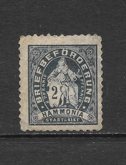 GERMANY/HAMBURG LOCAL PRIVATE POST – NO GUM/THINNED – 2pf BLUE 1880S