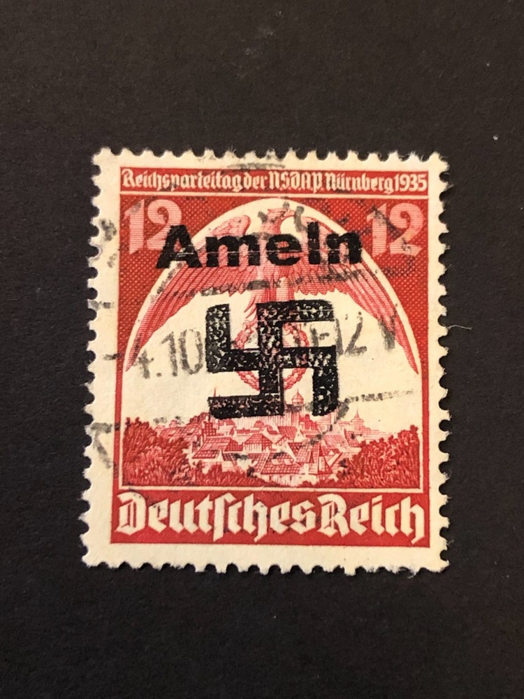 Germany WWII propaganda fantasy overprint (BELGIUM/AMELN) 12 Rpf. USED #226
