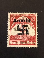 Germany WWII propaganda fantasy overprint (BELGIUM/AMELN) 12 Rpf. USED #226