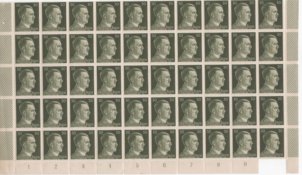WWII Germany 30 Pfennig Stamp Block MNH Large Sheet Michel 800B