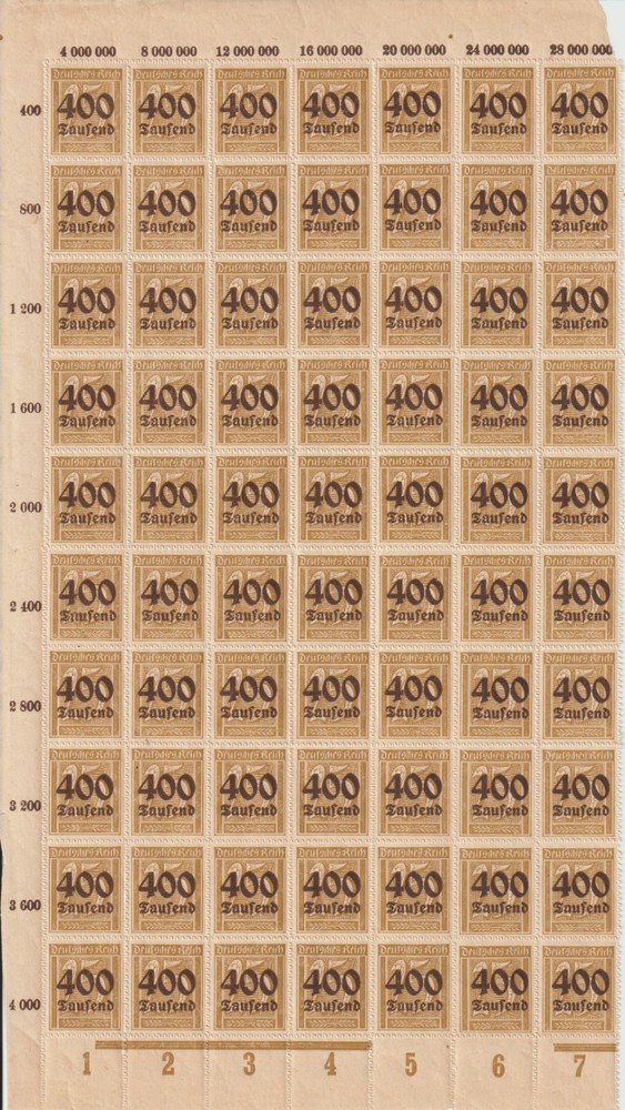 Germany Scott 274 MNH Large Sheet Section Block of 70 w/ Selvage VF CV $28