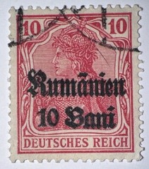 Travelstamps: 1918 Germany Stamps Romania 10 Bani on 10pf, Used, Ng Wmk