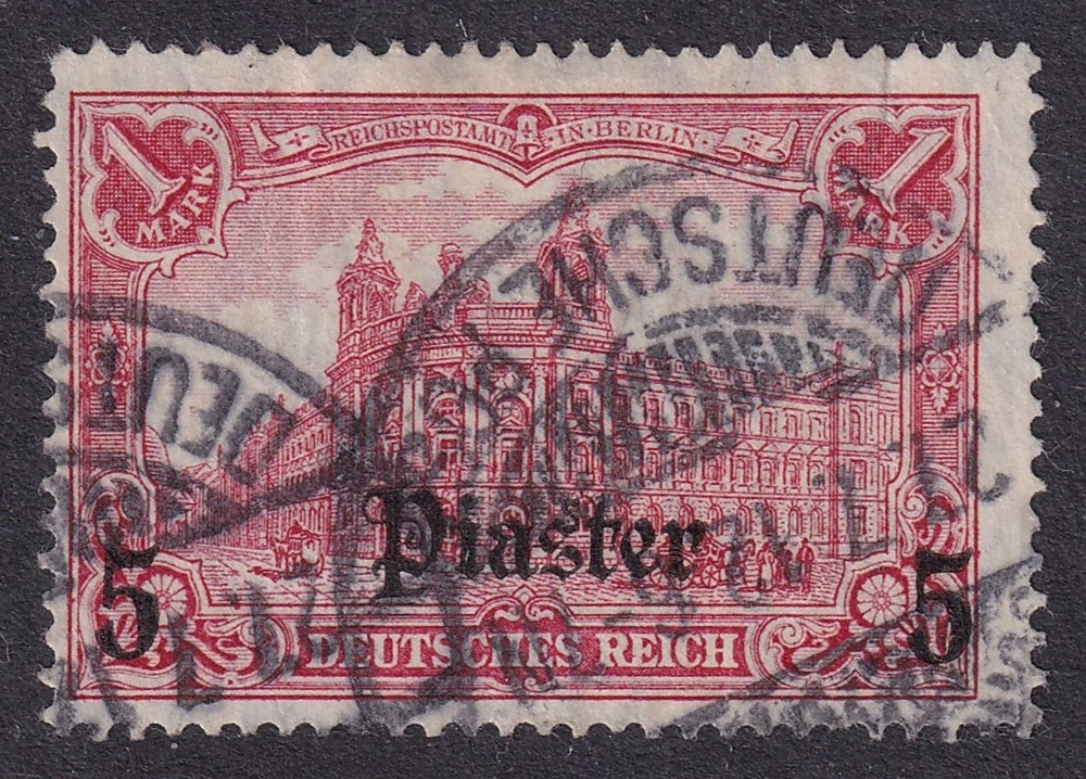 GERMANY PO`s in TURKEY 1905-12 5pi on 1m Carmine (Lozenges) SG 55 Used (CV £48)