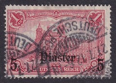 GERMANY PO`s in TURKEY 1905-12 5pi on 1m Carmine (Lozenges) SG 55 Used (CV £48)
