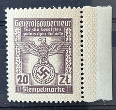 German ww2 Generalgouverment Occupation Document Fee Stamp 20 Zł 1Emisja