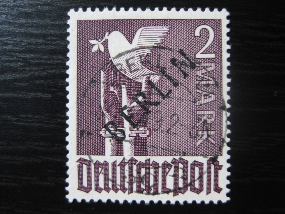 BERLIN GERMANY Mi. #18 used black overprint stamp (fake cancel)!