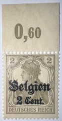 Travelstamps: Germany Offices in Belgium Stamps WWII, 1916 2c OP Mint MOGNH WMK