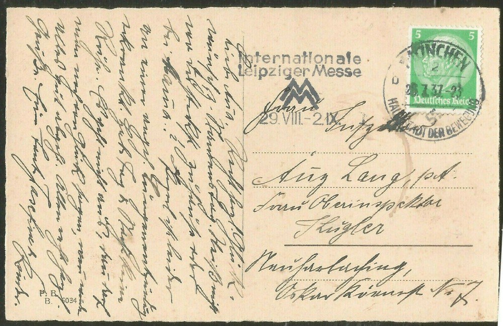 1937 Nazi Germany Leipzig Fair Postmark on Card Munich Capital of Nazi Movement