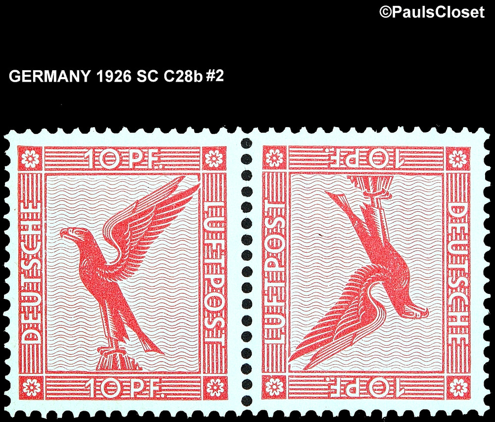 GERMANY 1926 SC C28b GERMAN EAGLE TETE BECHE ROSE RED 10pf PAIR MNH VF #2