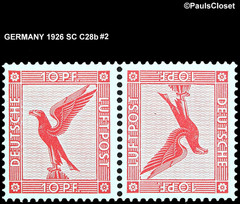 GERMANY 1926 SC C28b GERMAN EAGLE TETE BECHE ROSE RED 10pf PAIR MNH VF #2
