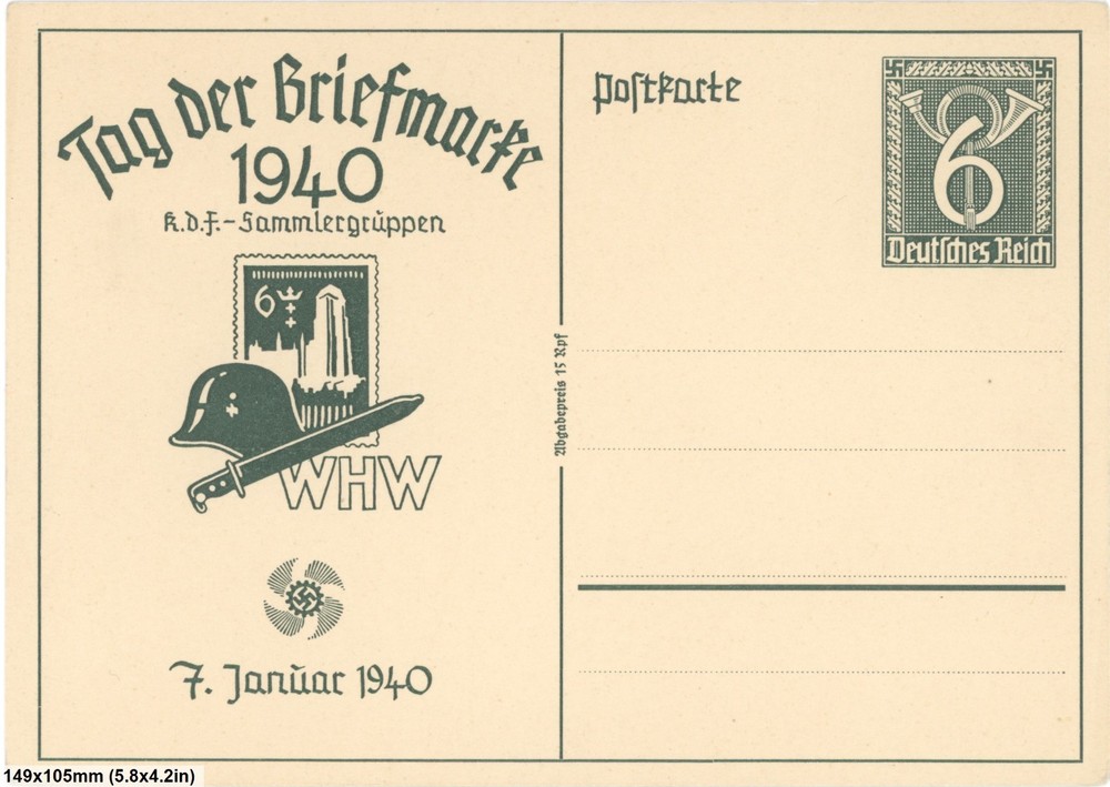 1940 German Reich Tag Der Briefmarke WHW KdF Postal Card Unused
