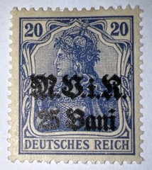 Travelstamps: 1917 Germany Romania Occu. OP Stamps MViR 25 Bani on 20 pf Mogh