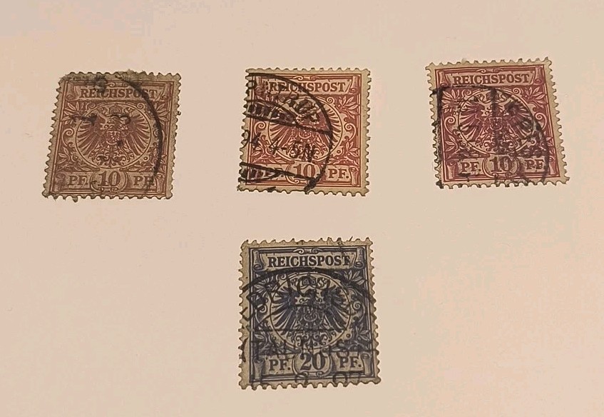 1889-1900 German Empire Reichspost 10 Pf Set Of 3 Dif. Shades And 20pf Mi 47 &48