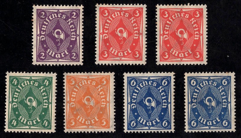 1922–1923 German Deutsches Reich Posthorns lot Michel 224-228 Scott 185-189 Mint