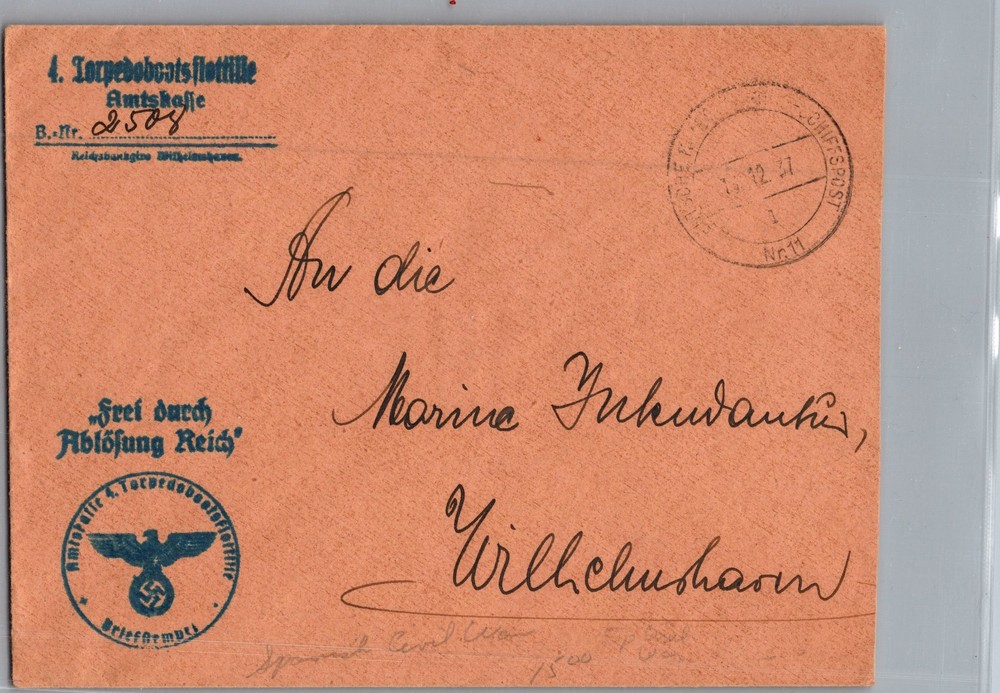 1937 Germany Kriegsmarine Navy Spain Civil War Cover to Wilhemshaven