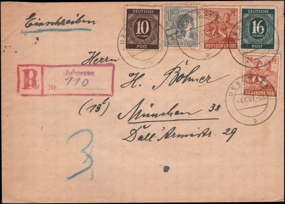 Germany Michel #918//951 Ubersee, registered, 1947