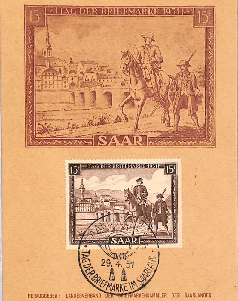 SAAR FDC *TAG DER BRIEFMARKE* 1951 MAXI CARD Saarbrücken Germany HORSES XM103