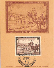 SAAR FDC *TAG DER BRIEFMARKE* 1951 MAXI CARD Saarbrücken Germany HORSES XM103