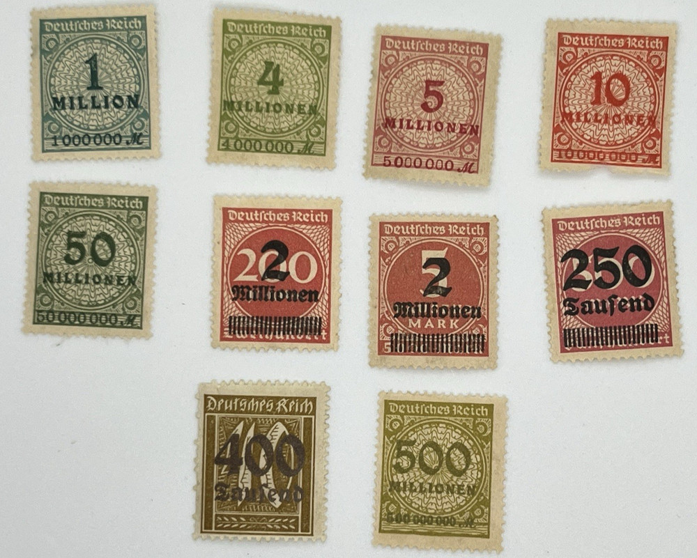 Germany 1923 Hyperinflation Stamps – Lot of 10, High Denomination Millionen