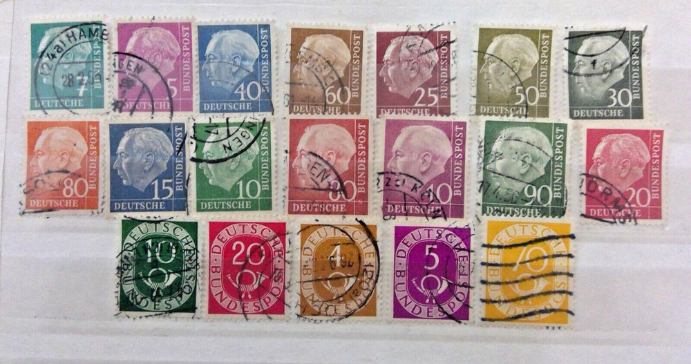 West Germany Used Postage Stamps Heuss Posthorn A Small Lot Collection