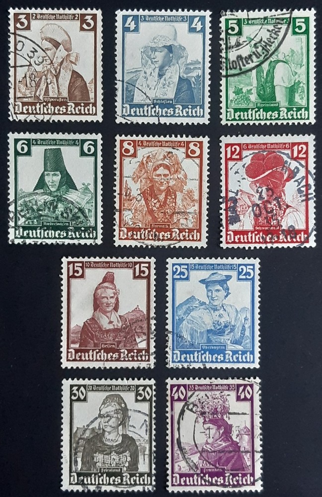 Germany Third Reich 1935 SG585-94 Welfare Fund, provincial costumes set, VGU/FU