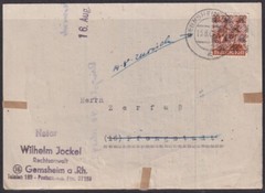 F-EX56513 GERMANY OCCUPATION BIZONE 1948 OVERPRINT TIPE I. 24pf CARD GEMSHEIM.