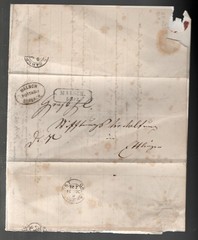 1864 Germany ~ Stampless Cover. Ettlingen via Malsch. Letter on inside.