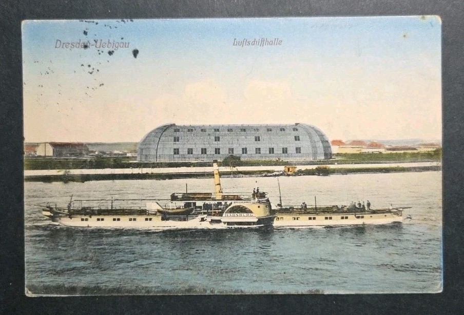 Germany 1917 Zeppelin Hall & Habsburg U-Boat Submarine Dresden Vintage Postcard