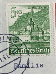 1941 GERMANY SEMI POST PAIR REGISTERED STRAUBING TO KITZINGEN