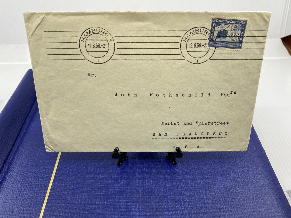 1938 GERMANY HAMBURG to San Francisco, California. Graph Zeppelin stamp.