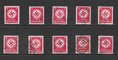GERMANY SCOTT O86 USED x 10 – 1934 12pf BRT CARMINE OFFICIAL ISSUES