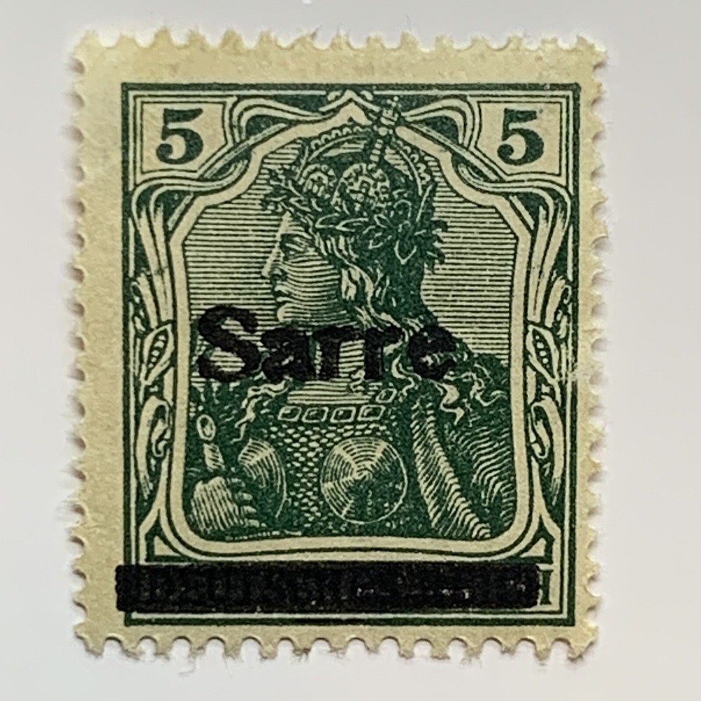 1920 GERMANIA SAARLAND 5pf STAMP #4 SAARE OVERPRINT MH, SIGNED ON BACK