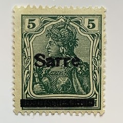 1920 GERMANIA SAARLAND 5pf STAMP #4 SAARE OVERPRINT MH, SIGNED ON BACK