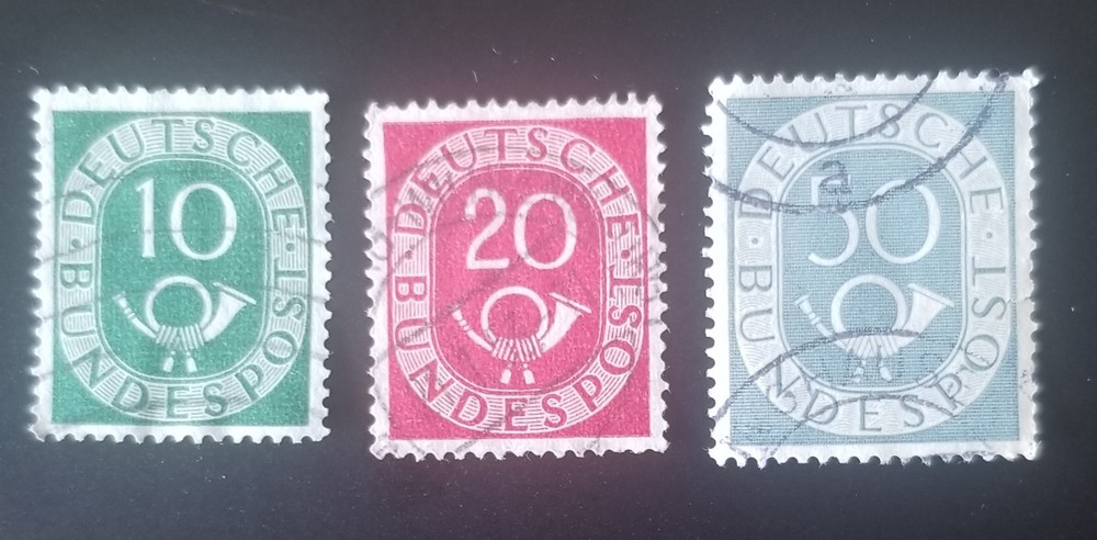 Germany 1951 ‚posthorn series‘ x 3 stamps #10, 20, 50