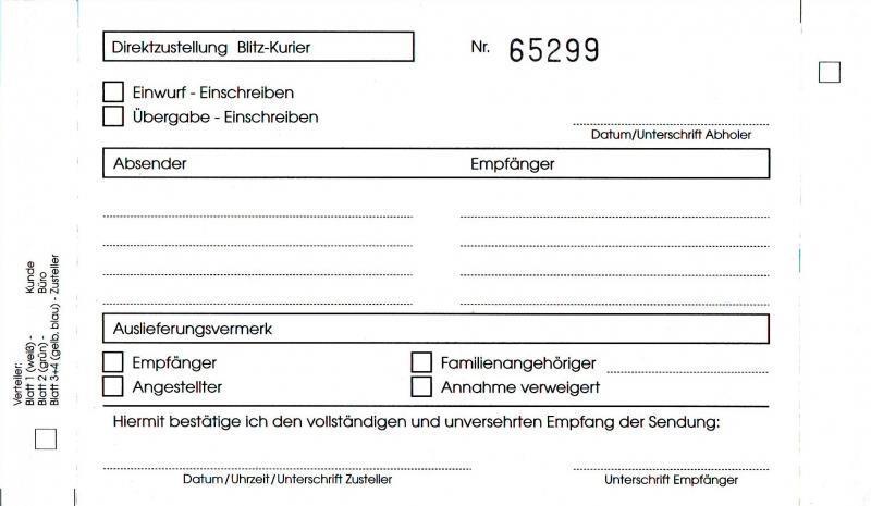 Express Courier: Form for Registered Shipments, Unused