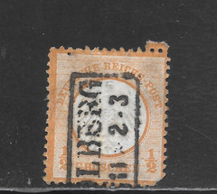 GERMANY SCOTT 3 USED FINE – 1872 1/2gr RED ORANGE ISSUE – IMPERIAL EAGLE