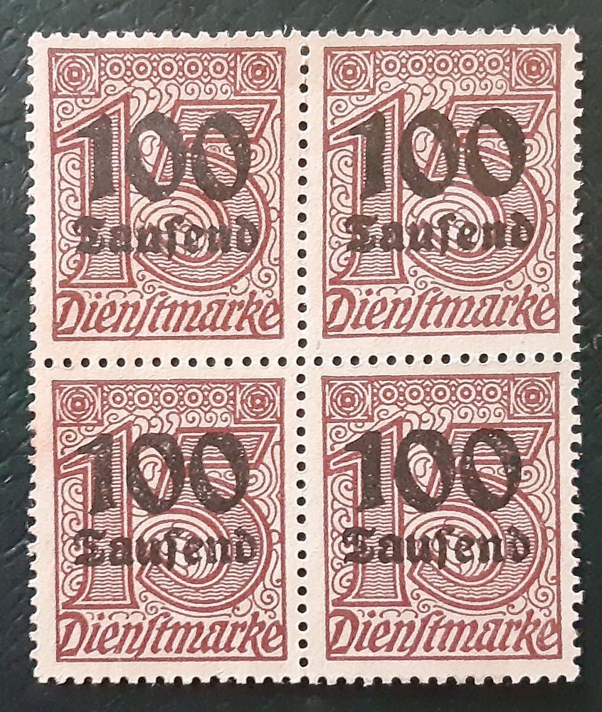 Germany REICH 1921 100 Tausend Used no PM Government Surcharge Block XF 1673-1