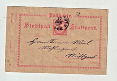 GERMANY, STUTTGART, PRIVATE CITY POST, POSTAL CARD, 1897 2pf. Red, used.
