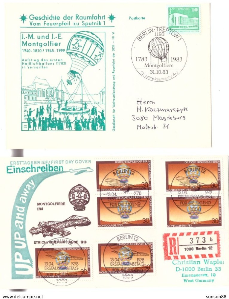 Germany 2 items 1.BALLOON POST 1983 Montgolfiere. 2.REG.FDC. Montgolfiere.