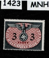 MNH stamp Sc 014 3ZL official Swastika WWII Germany Occupied Poland #1423